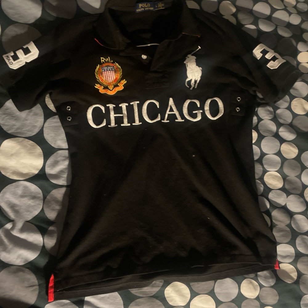 Ralph Lauren Black Polo Shirt with Chicago Embroidery